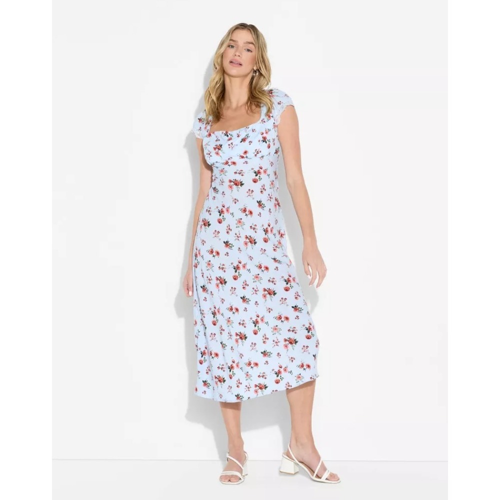 Women's Flutter Cap Sleeve Maxi A-Line Dress Light Blue, XXS - Picture 2 of 3